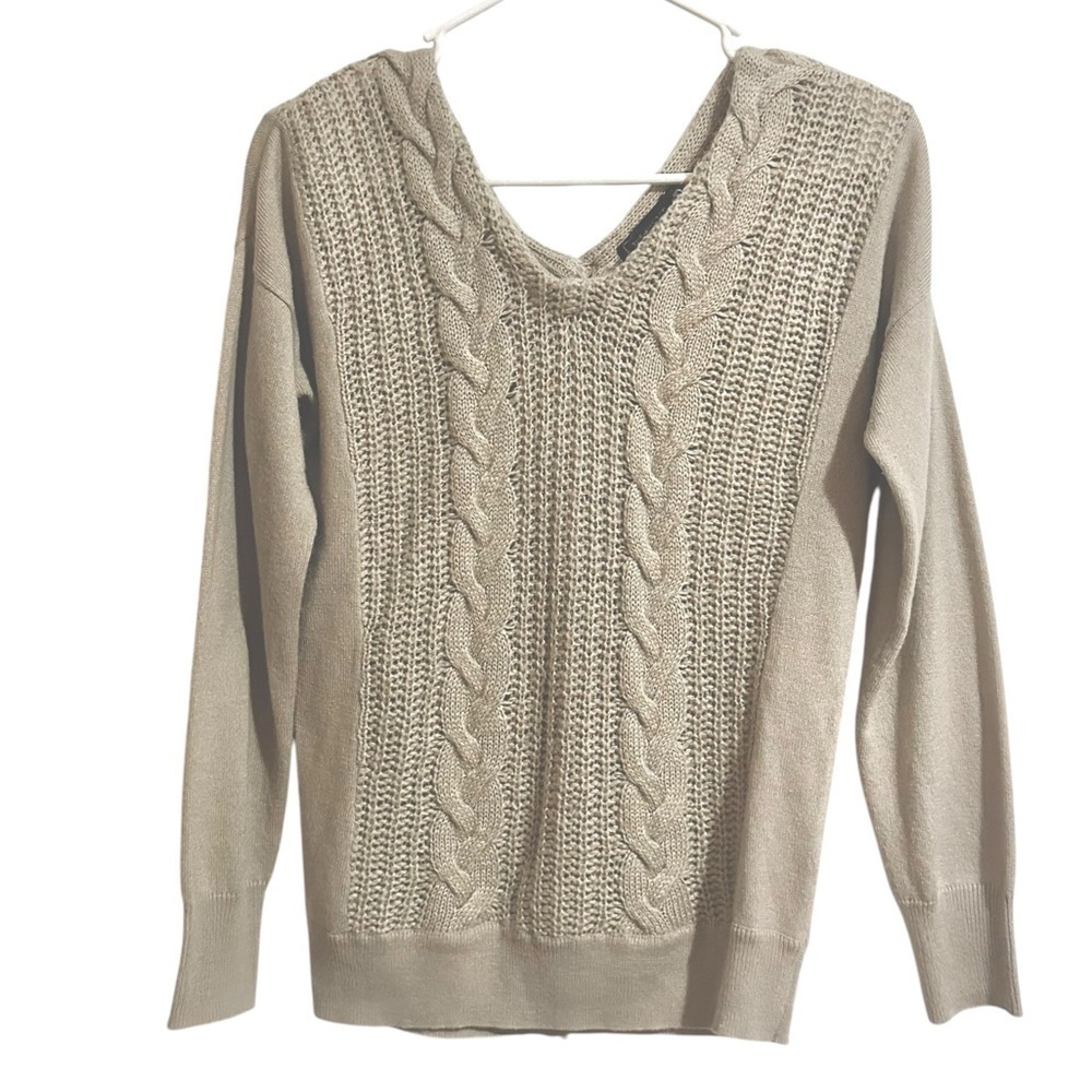 The Limited Cable Knit Beige Back Button V Neck Sweater XS - Picture 3 of 6